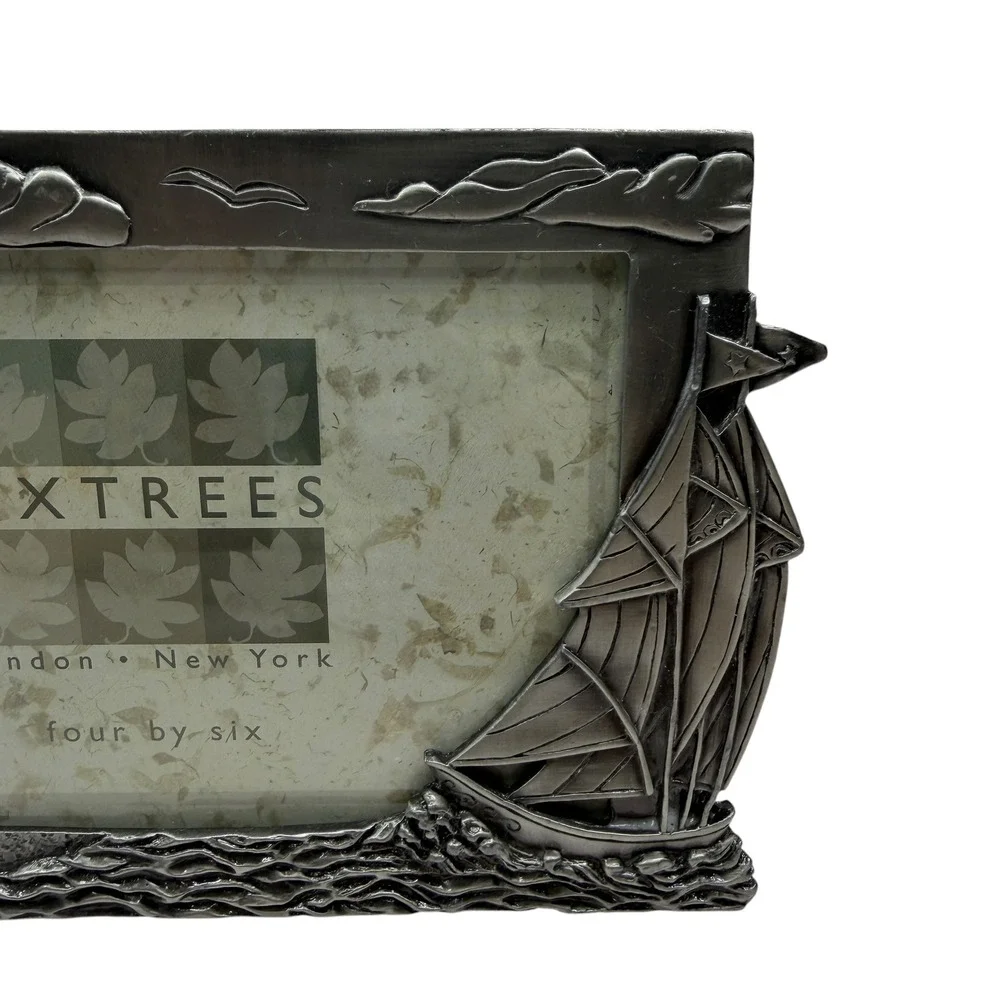 Sixtrees Nautical Pewter Tone 4x6 Picture Frame Lighthouse Sailboat Coastal